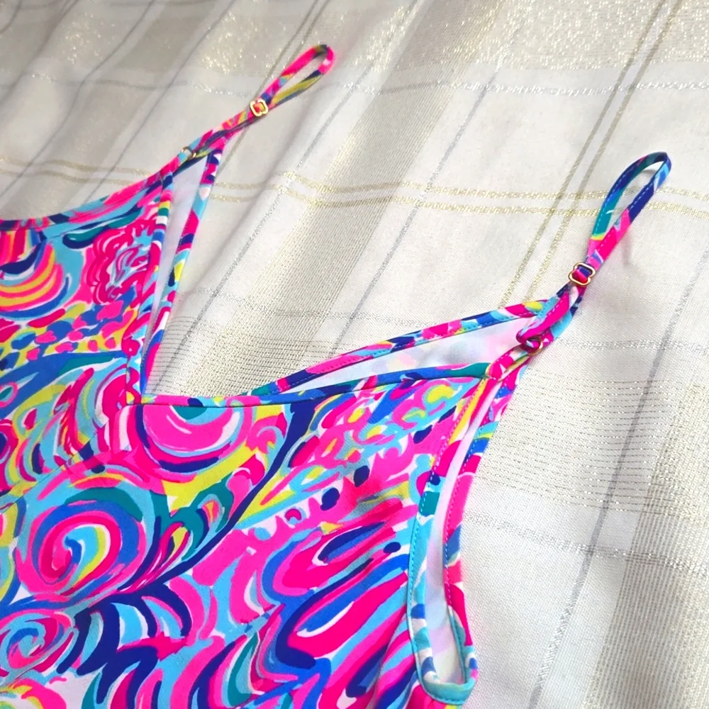 Lilly Pulitzer Silk Dress Psychedelic Sunshine Dusk Lela Mini Spaghetti Strap - Picture 6 of 12